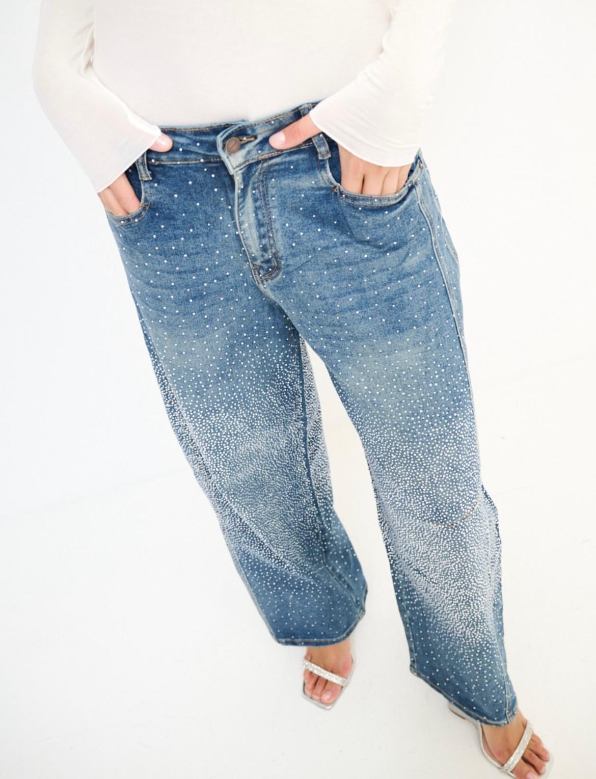Pantalone largo con strass