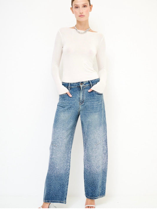 Pantalone largo con strass