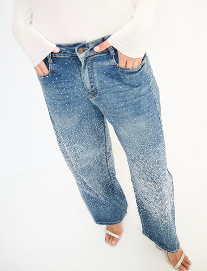 Pantalone largo con strass